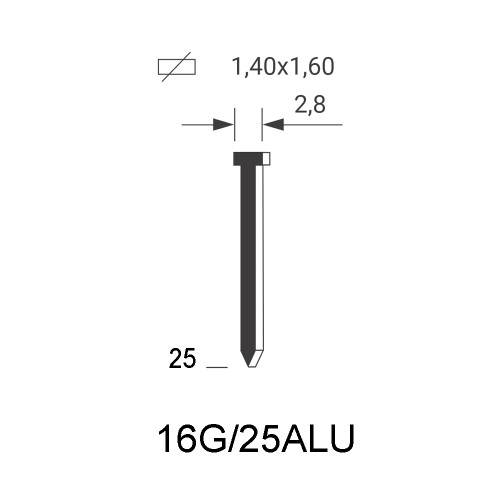 16G Brad, 25 mm aluminium voor Fermacell